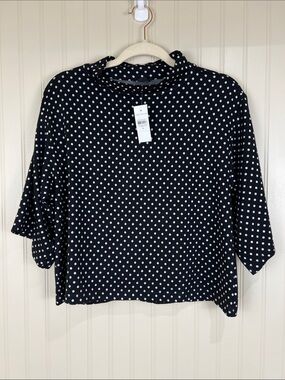 NWT Ann Taylor Mock Neck Polka Dot Knit Top Black White Size Medium